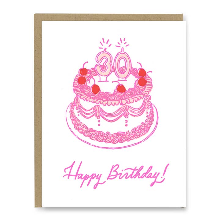 30th Birthday Cake Card | Letterpress Birthday Card for wholesale by Kindred Letterpress