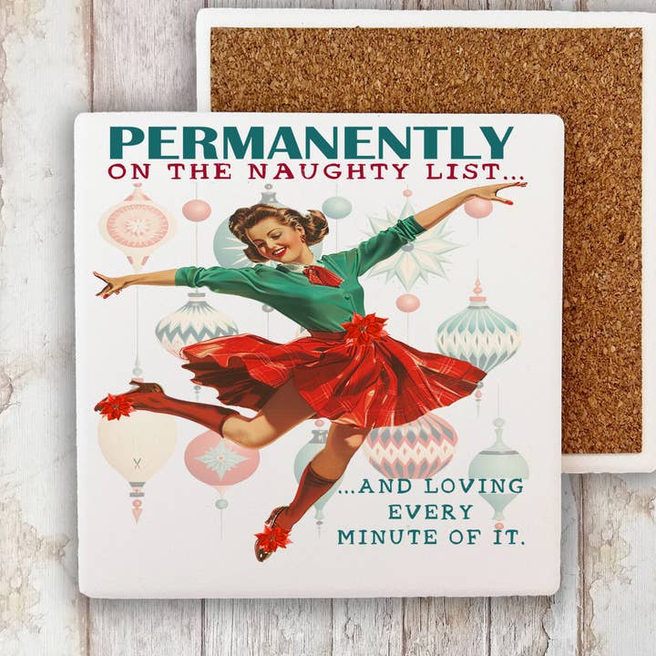 Christmas Funny Naughty List Stone Coaster for wholesale by Avery Lane Gifts