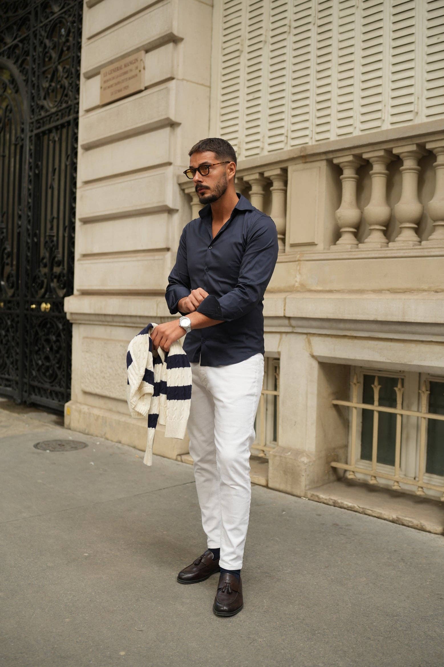 DONATO – Engroshandel Skjorte med buttondown – Mænd – Blå elastisk slim fit skjorte2