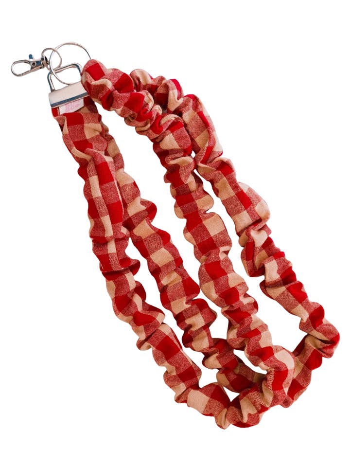 Scrunchie Lanyard - Red/Beige Gingham for wholesale by Kiki & Co.