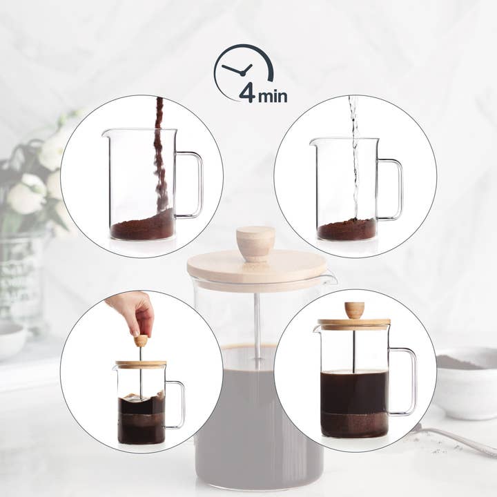 LACOR MENAJE PROFESIONAL S.L. – Máquina de café por atacado – Cafeteira manual clássica com êmbolo e tampa de bambu4