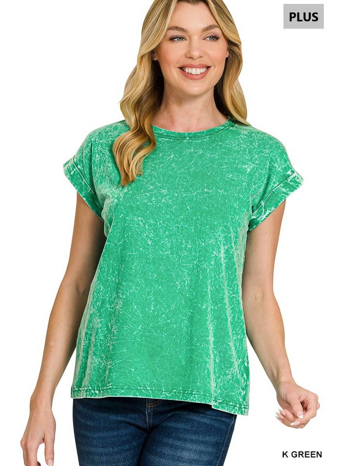 Vanilla Monkey - Vente Haut en maille – femme - T-shirt à manches courtes pliées, col rond, effet froissé Plus16