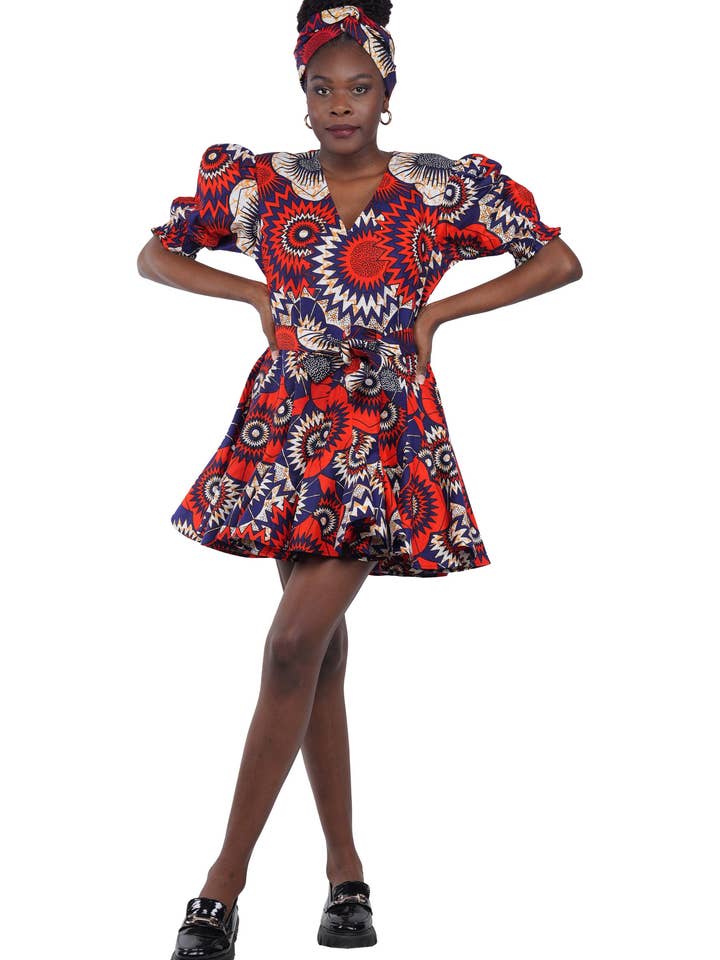 African Ankara Women Casual Traditional Short Paneled Dress for wholesale by Satsuma Wholesale