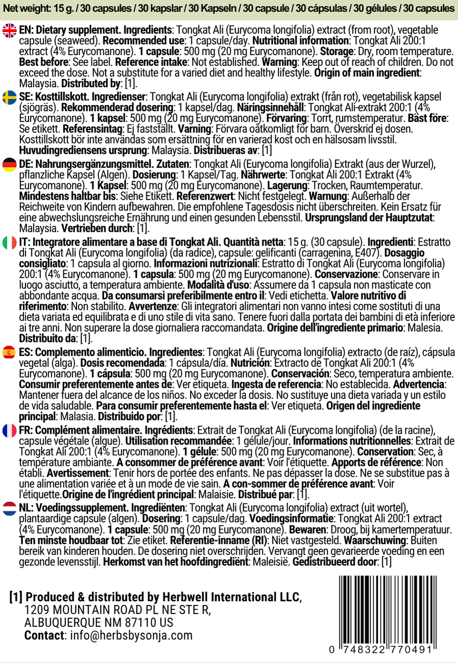 Herbs By Sonja - Natural health supplements - Wholesale Oral Supplement/Vitamin - Tongkat Ali 500mg – Wholesale Strength, Energy & Libido2