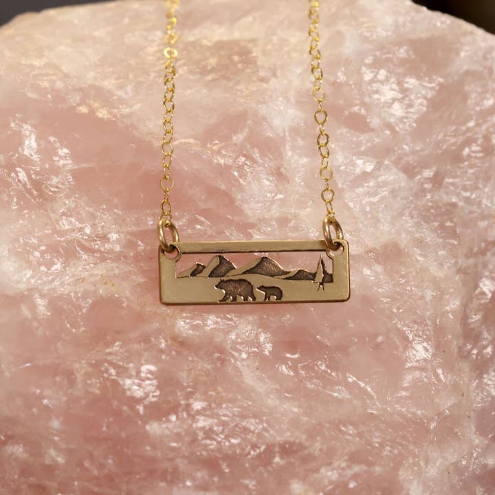 Altitude Jewelry - Wholesale Pendant/Charm Necklace - Momma Bear with one cub Gold Filled0