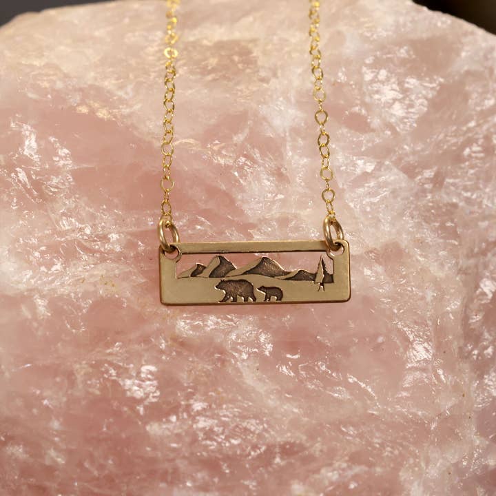Altitude Jewelry - Wholesale Pendant/Charm Necklace - Momma Bear with one cub Gold Filled