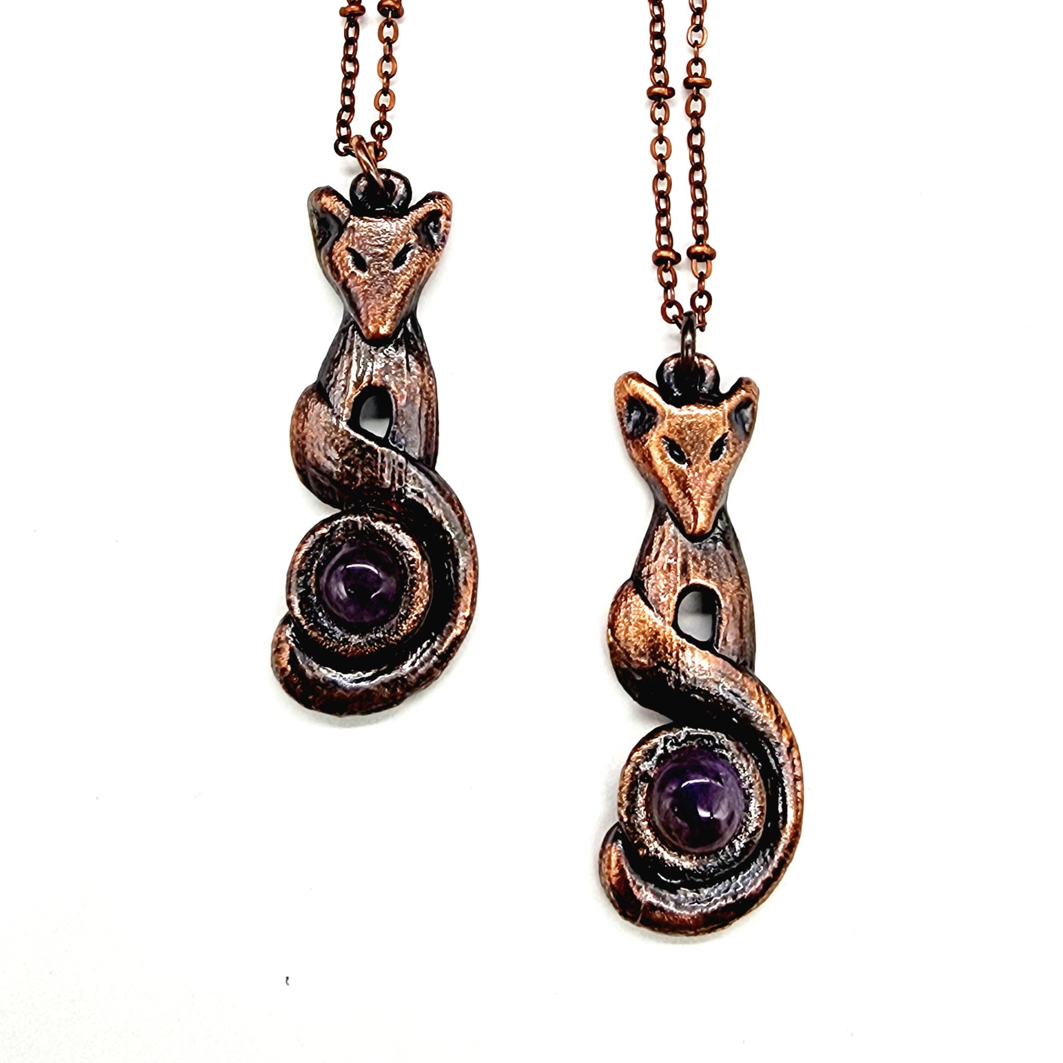 MergingMetals – wholesale Hänge-/berlockhalsband – Ametist Fox hänge halsband//Elektroformade smycken1