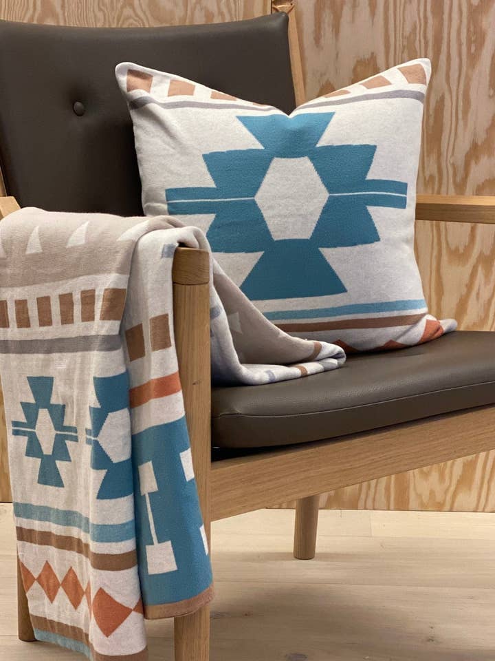 Ane Pillow-Cover Blue, Soft Jacquard Knitted Cotton for wholesale by Funky Doris