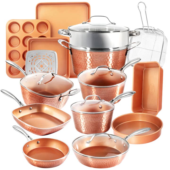 Gotham Steel/Granitestone - Wholesale Cookware Set - Gotham Steel Hammered Copper 20-Piece Cookware, Bakeware Set