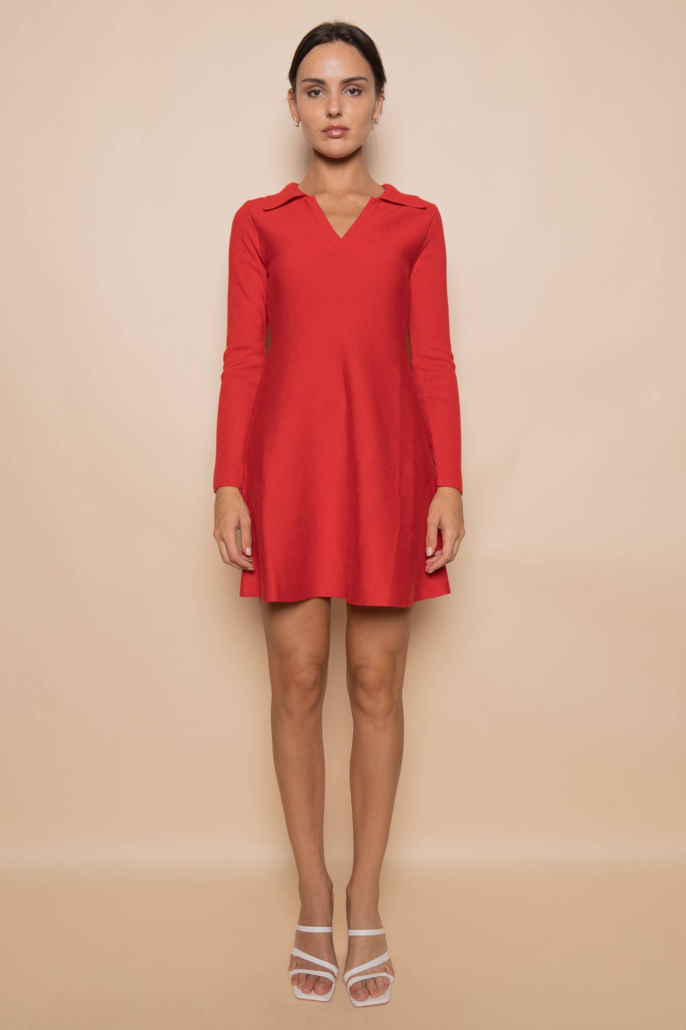 Fore Collection - Wholesale Dress - Women's - MINIMALIST V NECK LONG SLEEVE KNIT MINI DRESS-DI10363FO0