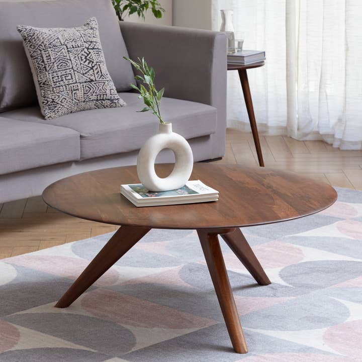 Marcel Walnut Solid Wood Round Coffee Table for Living Room for wholesale by MH London