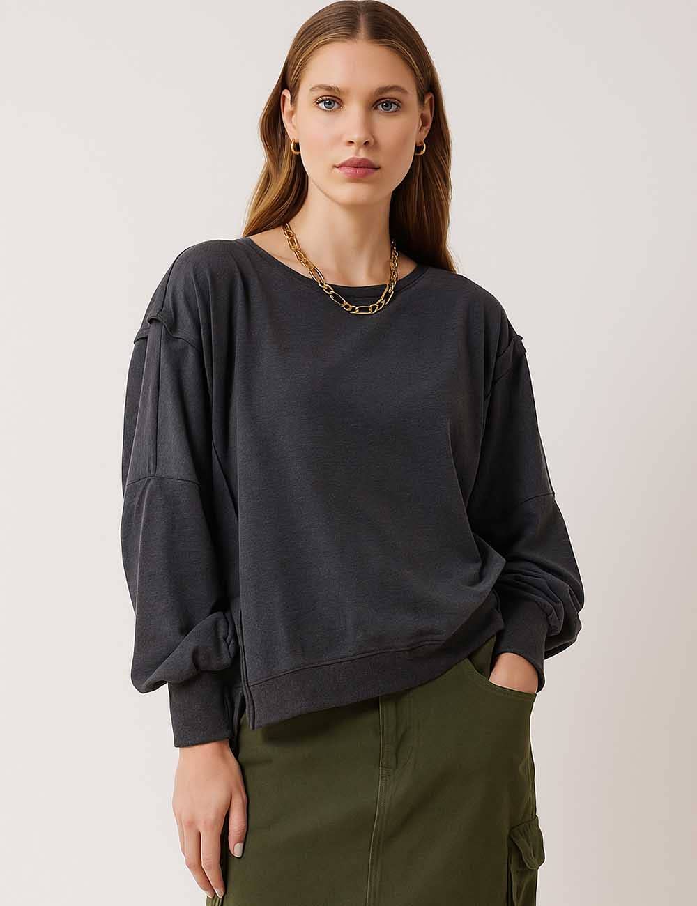 Sweetkama – wholesale Sweatshirt - Dam – Enfärgad oregelbunden Slouchy tröja för damer SKT3853