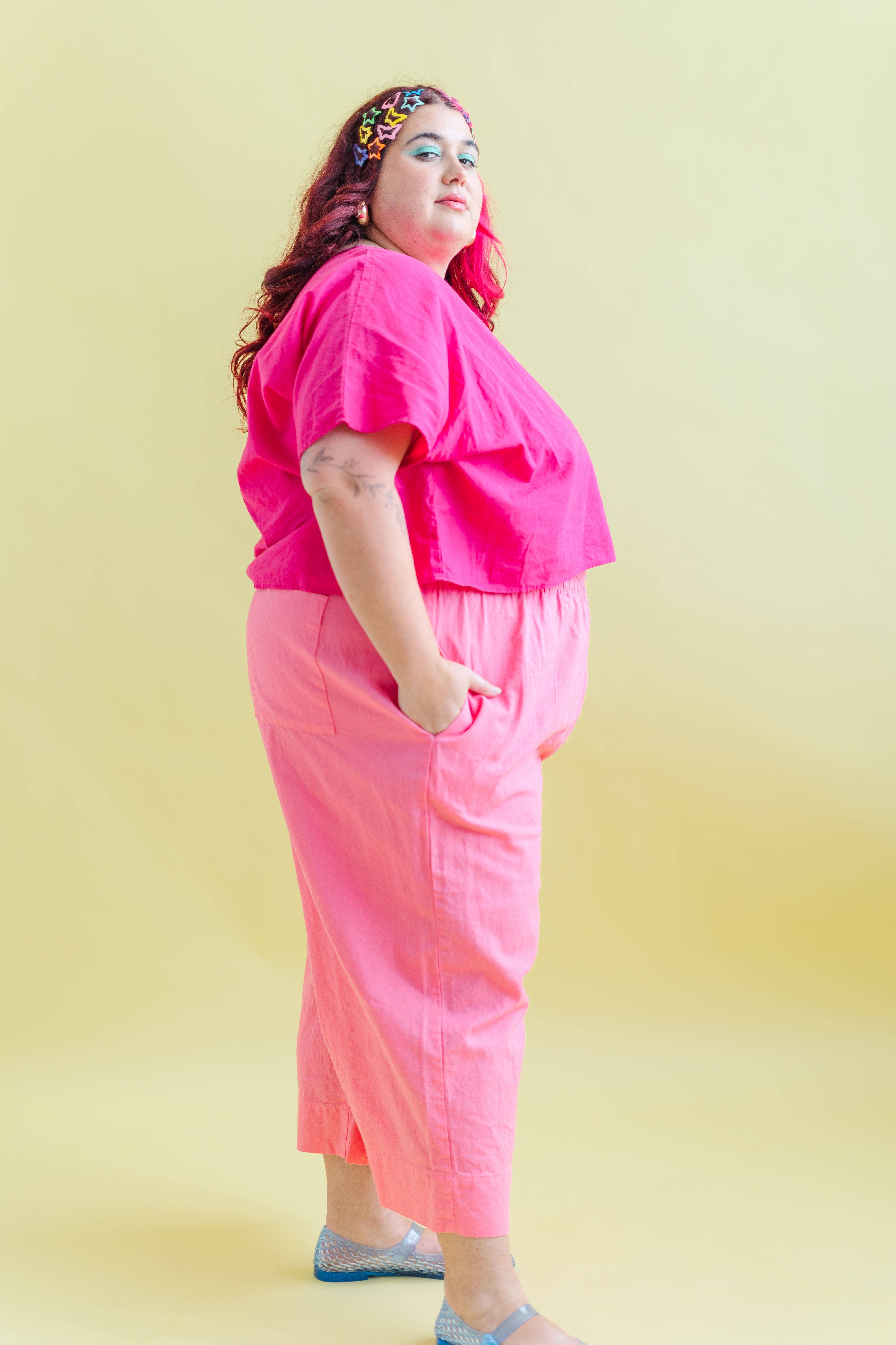Nettle Studios - Wholesale Pants - Women's - Size Inclusive Plus Size Wide Leg Pant Bubblegum Pink Linen30