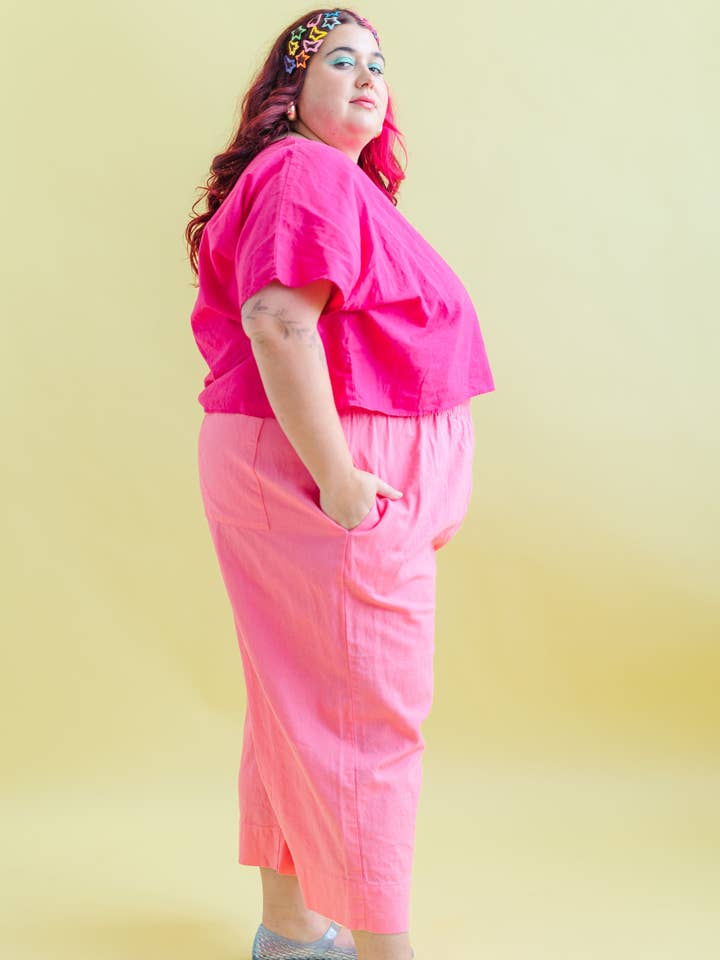 Nettle Studios - Wholesale Pants - Women's - Size Inclusive Plus Size Wide Leg Pant Bubblegum Pink Linen30