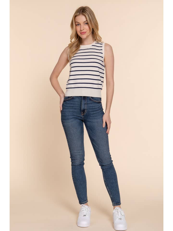 Active Basic | Active USA - Vendita all'ingrosso Canotta - Donna - Maglione primaverile a righe con scollo tondo senza maniche7