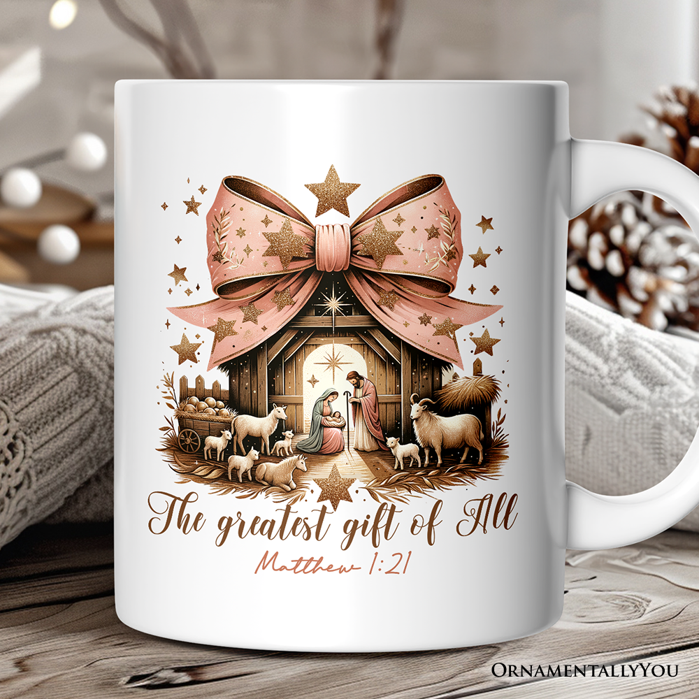 White Holy Night Nativity Scene Jesus Personalized Mug for wholesale on Faire2