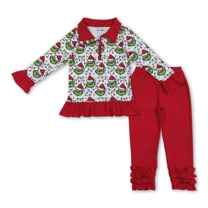 Yawoo Garments - Wholesale Sleepwear Set - Kids - Christmas lighting green face baby kids pajamas1