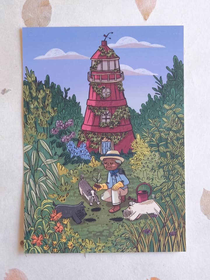 Lighthouse Garden Postcard Art Print for wholesale by Justine Gilbuena
