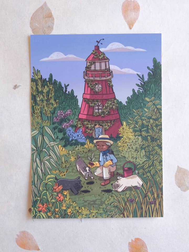 Lighthouse Garden Postcard Art Print for wholesale by Justine Gilbuena