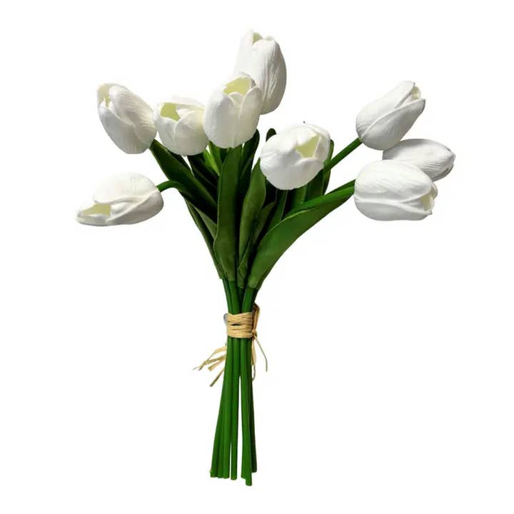 Real Touch Dutch 13″ Tulip Bundle x9 – White for wholesale by CMC Wholesale