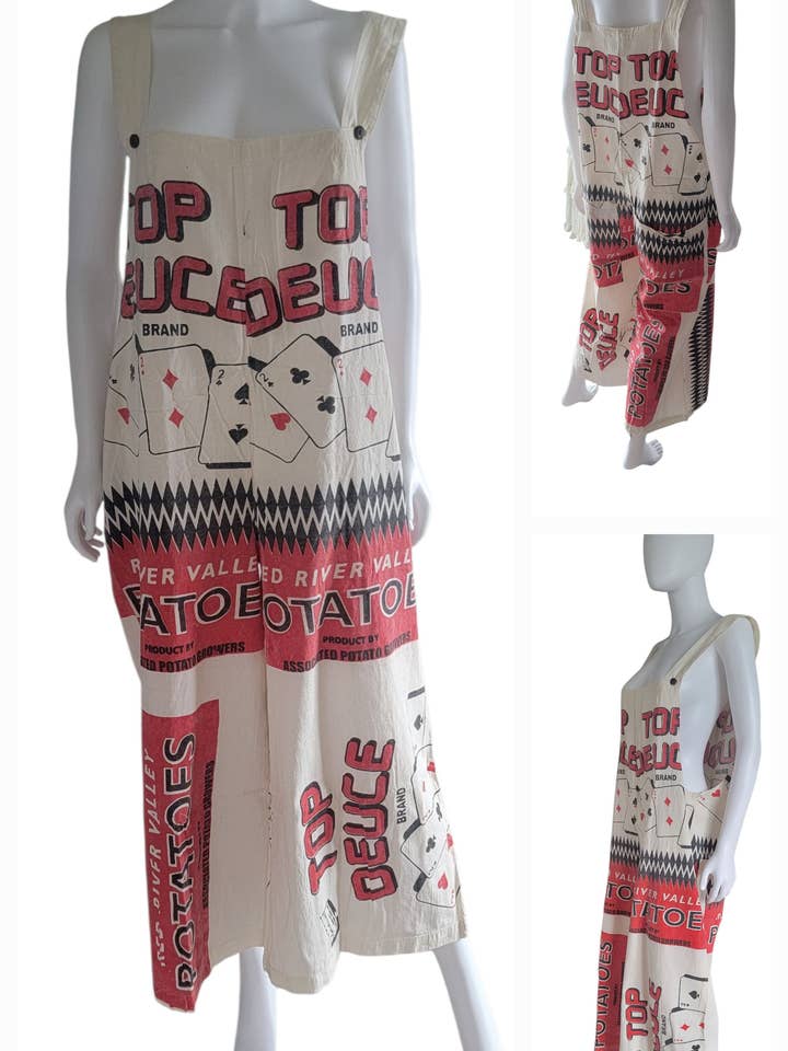 T2429 Flour Sack Cotton Jumpsuit with Straps- Deuce/Cards for wholesale by Evergreen Guardian Imports