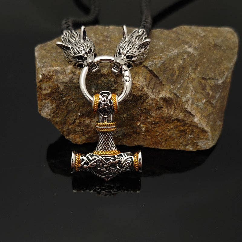 SALINA TRADING INC - Wholesale Pendant/Charm Necklace - Celtic Wolf Head Leather Necklace with Hammer Pendant6