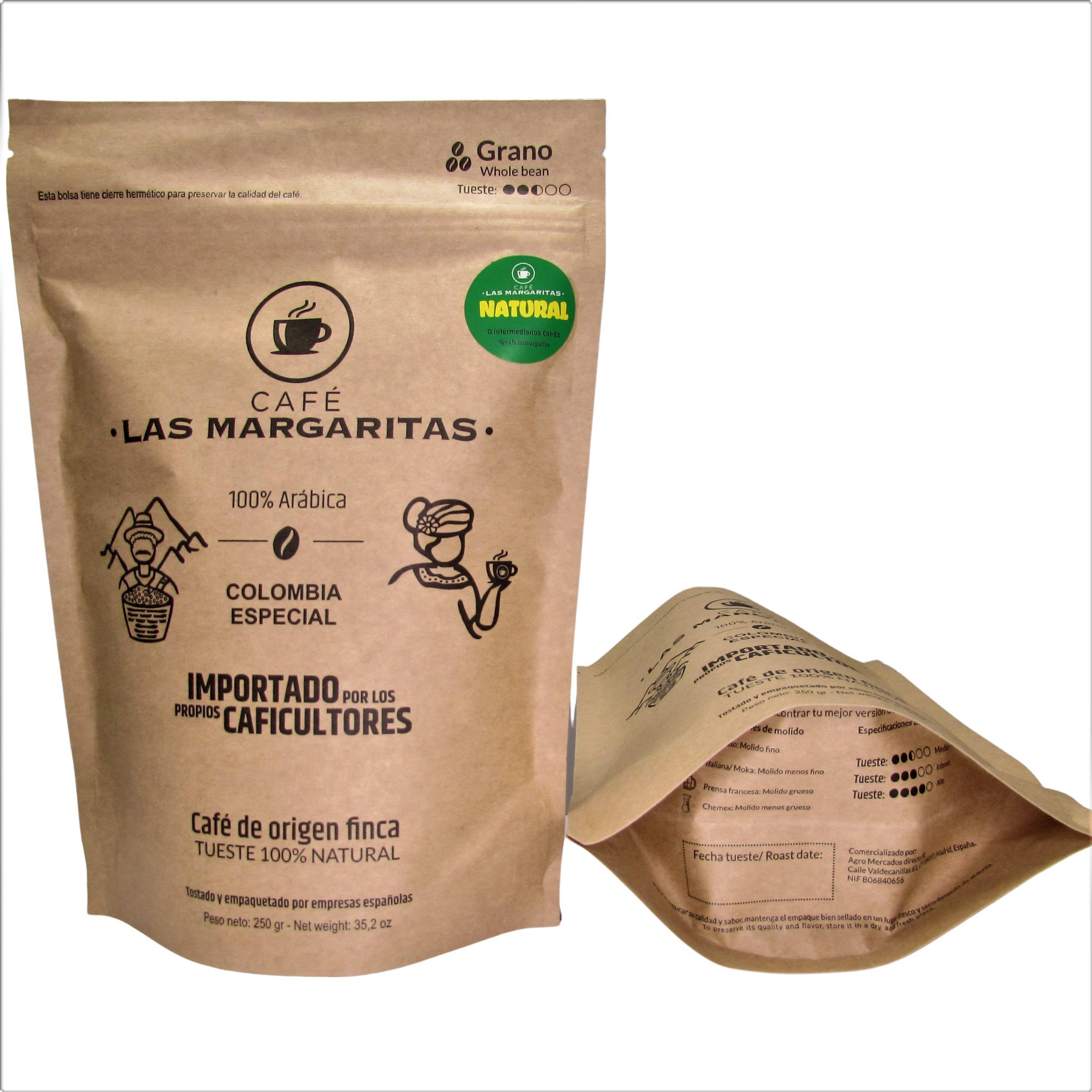 Café Las Margaritas - Wholesale Coffee Beans - Specialty Coffee 4x250g Honey & 4x250g Natural GRAIN1