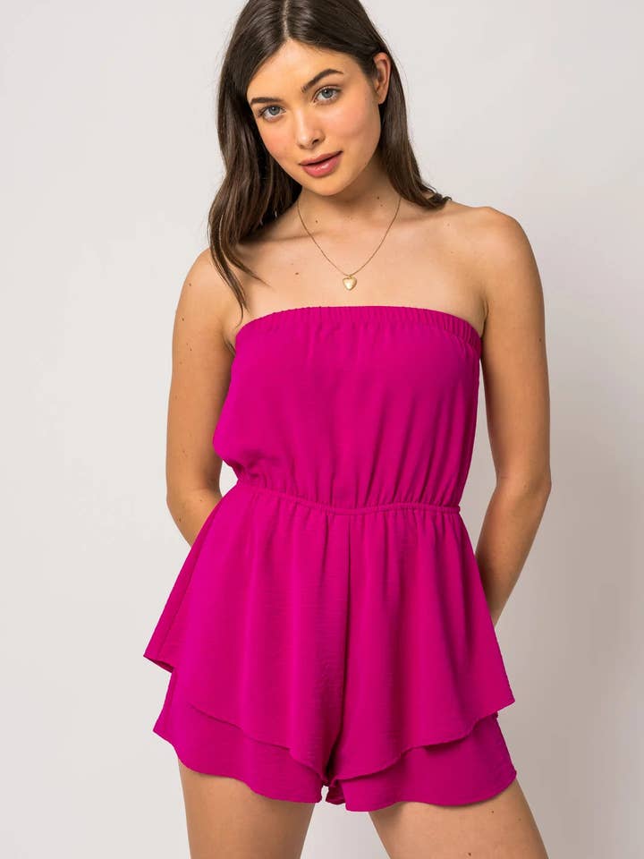 Macacão sem mangas com cintura elástica e calças de camada dupla por atacado de Tasha Apparel Wholesale