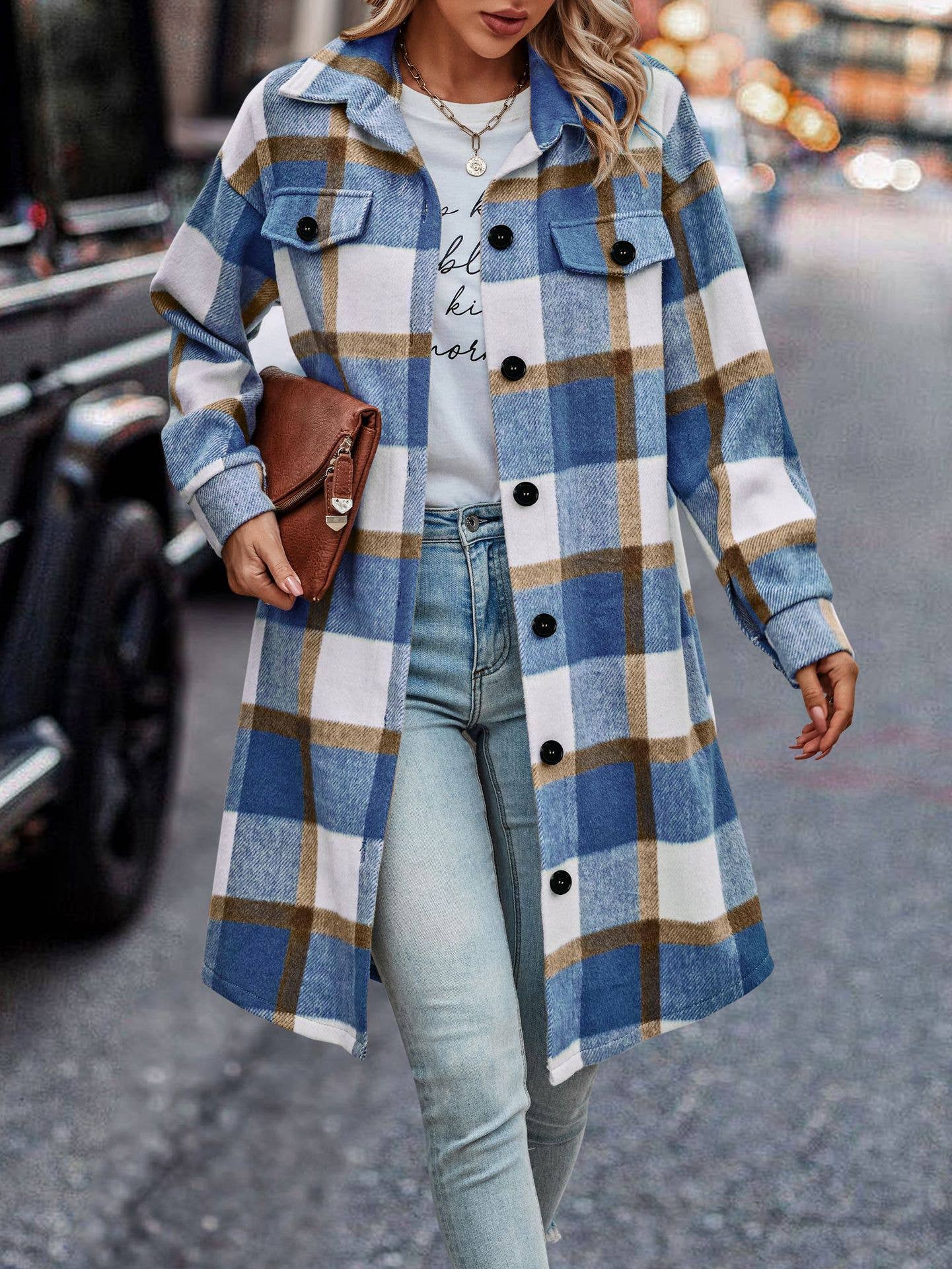 eLook - Wholesale Coat - Women's - SZ1-JK8211 Plaid Button Down Long Coat72