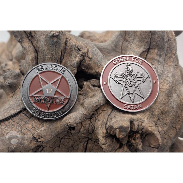 SOBER FOR SATAN SOBRIETY TOKEN - 12 MONTHS for wholesale by Ninja Ferret Art