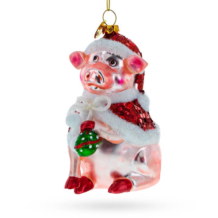 Pig in Santa Outfit Glass Ornament for wholesale by BestPysanky