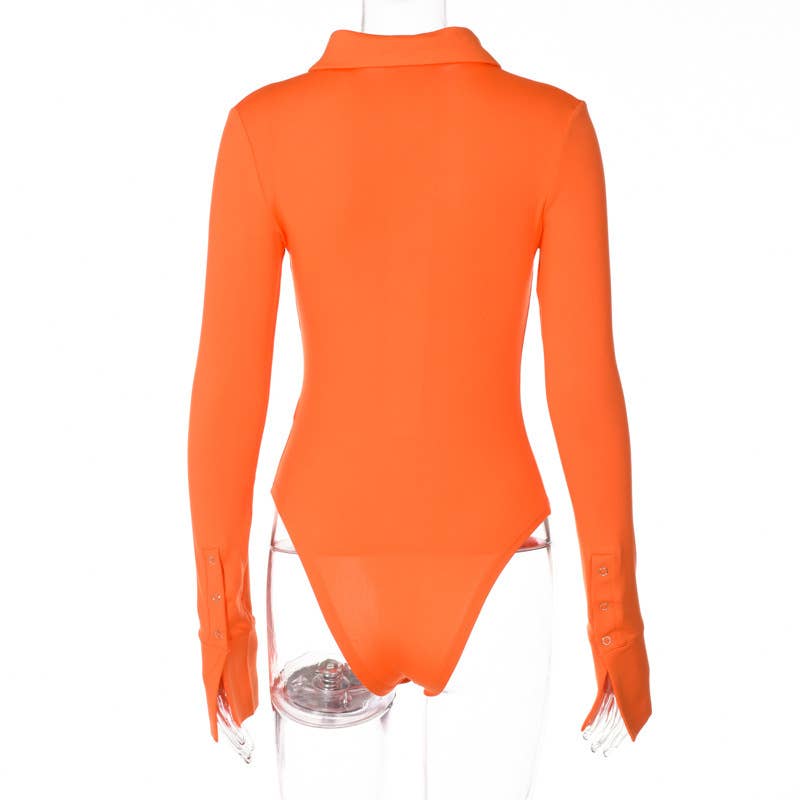 UNISHE - Wholesale Bodysuit - Women's - Plain Button UP Long Sleeves One Piece Bodysuit ZZKF41020