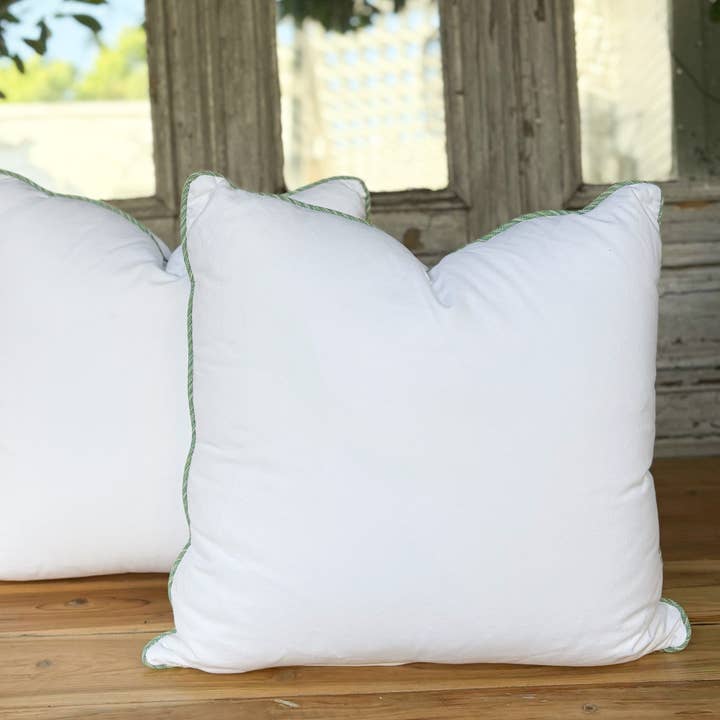 Blanche Pillow w/Green Piping for wholesale by Tumbleweed & Dandelion