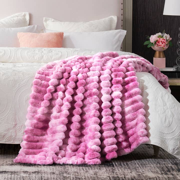 DreamValley - Wholesale Throw Blanket - CB Striped Faux Fur Warm Plush Throw Blanket, Tie-dye Color2