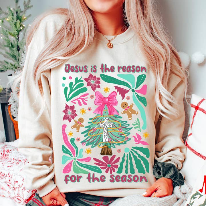 NVC Ecommerce LLC – Großhandel T-Shirt (Grafikdruck) – Damen – Christliches Weihnachtssweatshirt mit Blumenmuster, Lebkuchenhemd0