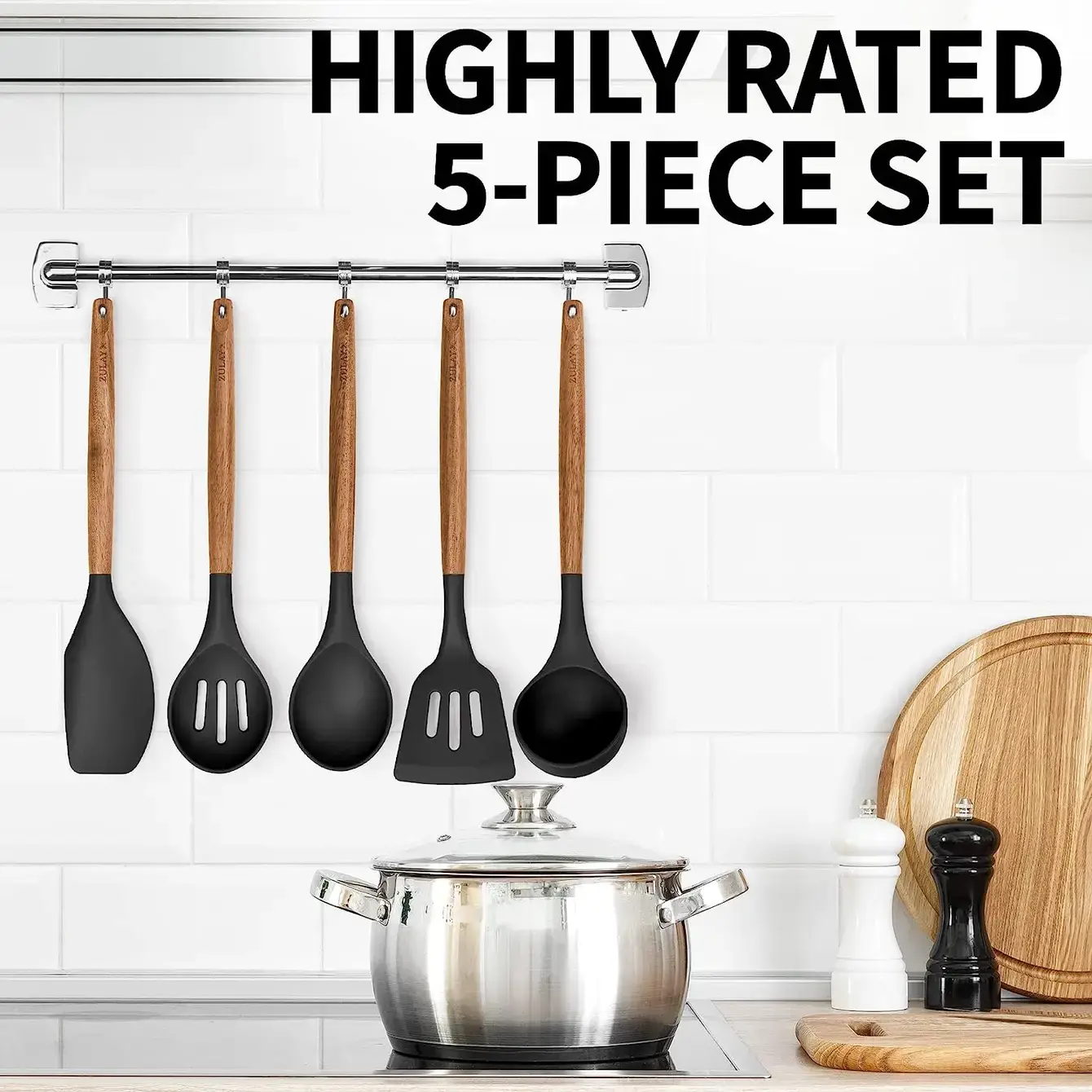 Zulay Kitchen - Wholesale Kitchen Utensil Set - 5-Piece Silicone Utensils Set with Wooden Handles39