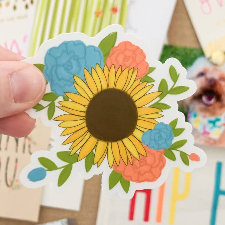 Sunflower Bouquet Sticker for wholesale by The Redheaded Camel