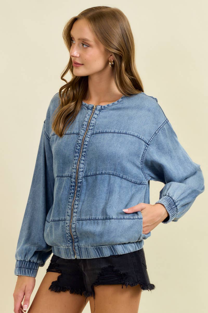 DENIM GIACCA BOMBER IN DENIM CON ZIP - 10761J in vendita all'ingrosso su Faire2