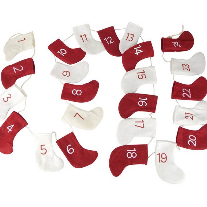 Fabric Christmas Garland "Countdown to Christmas", Red / Off-White - 72" Long for wholesale by Birch Maison