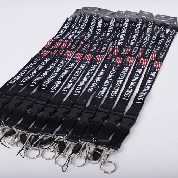 Swanson Christian Products - Wholesale Lanyard - Unisex - Lanyard Stand For The Flag, Kneel At The Cross Pk 12