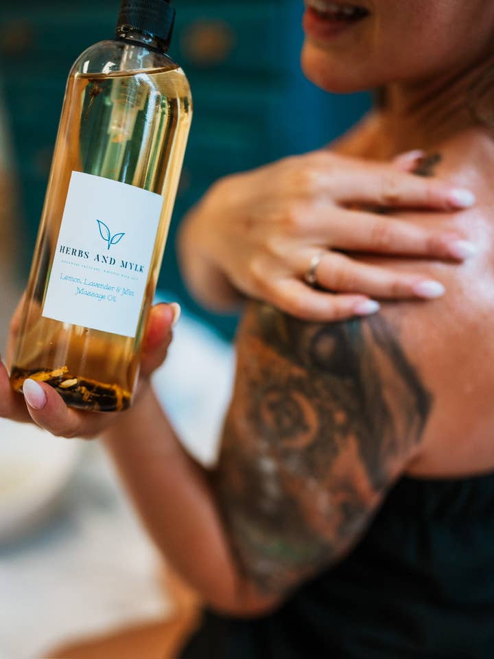 Lemon, Lavender Mint Herbal Massage Oil for wholesale by Herbs and Mylk