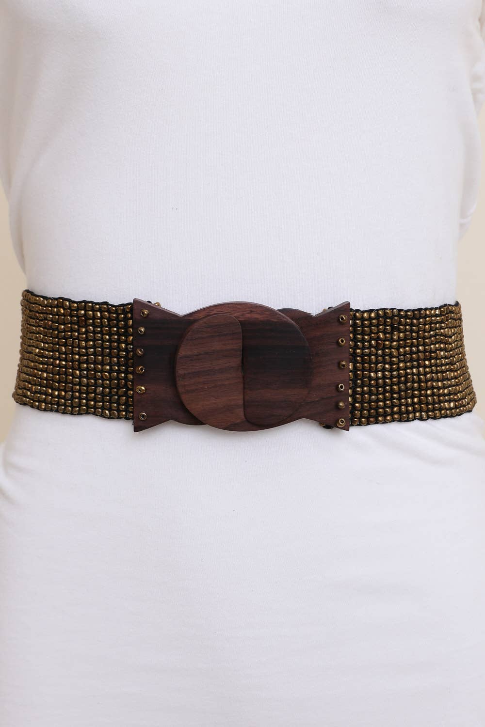 Leto Accessories - Wholesale Belt - Women's - Beaded Stretch Belt with Wooden Buckle - Gold, Lime, Orange2