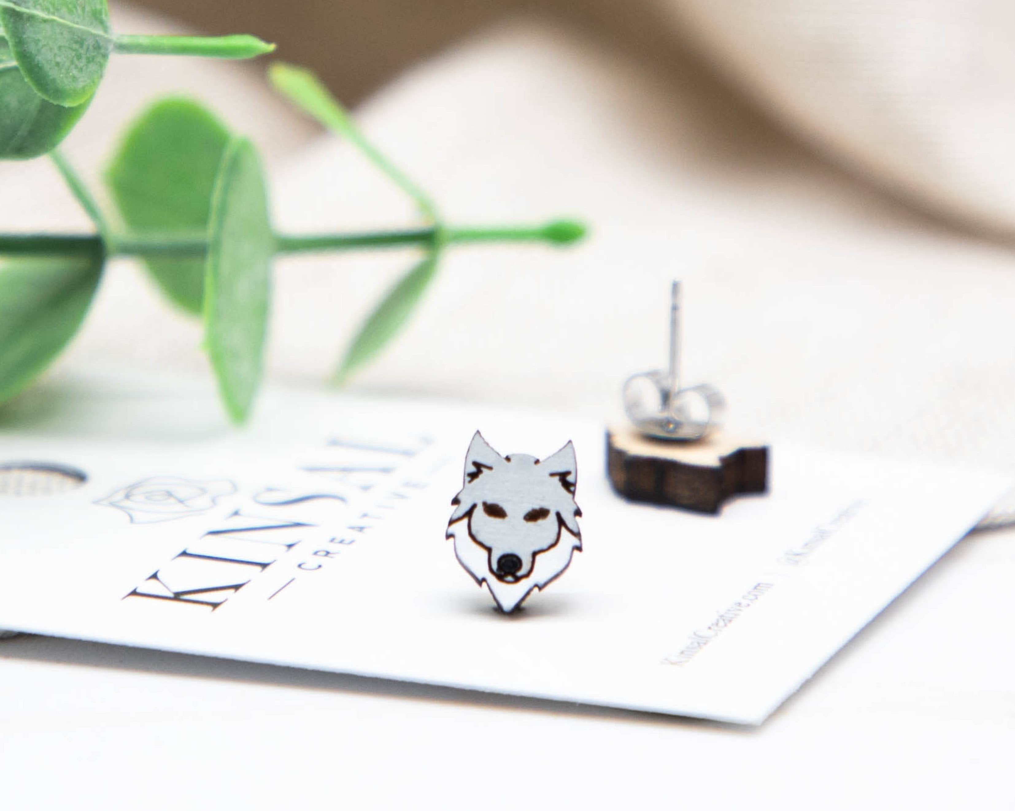 Kinsal Creative - Wholesale Stud/Post Earrings - Wolf Wood Stud Earrings1
