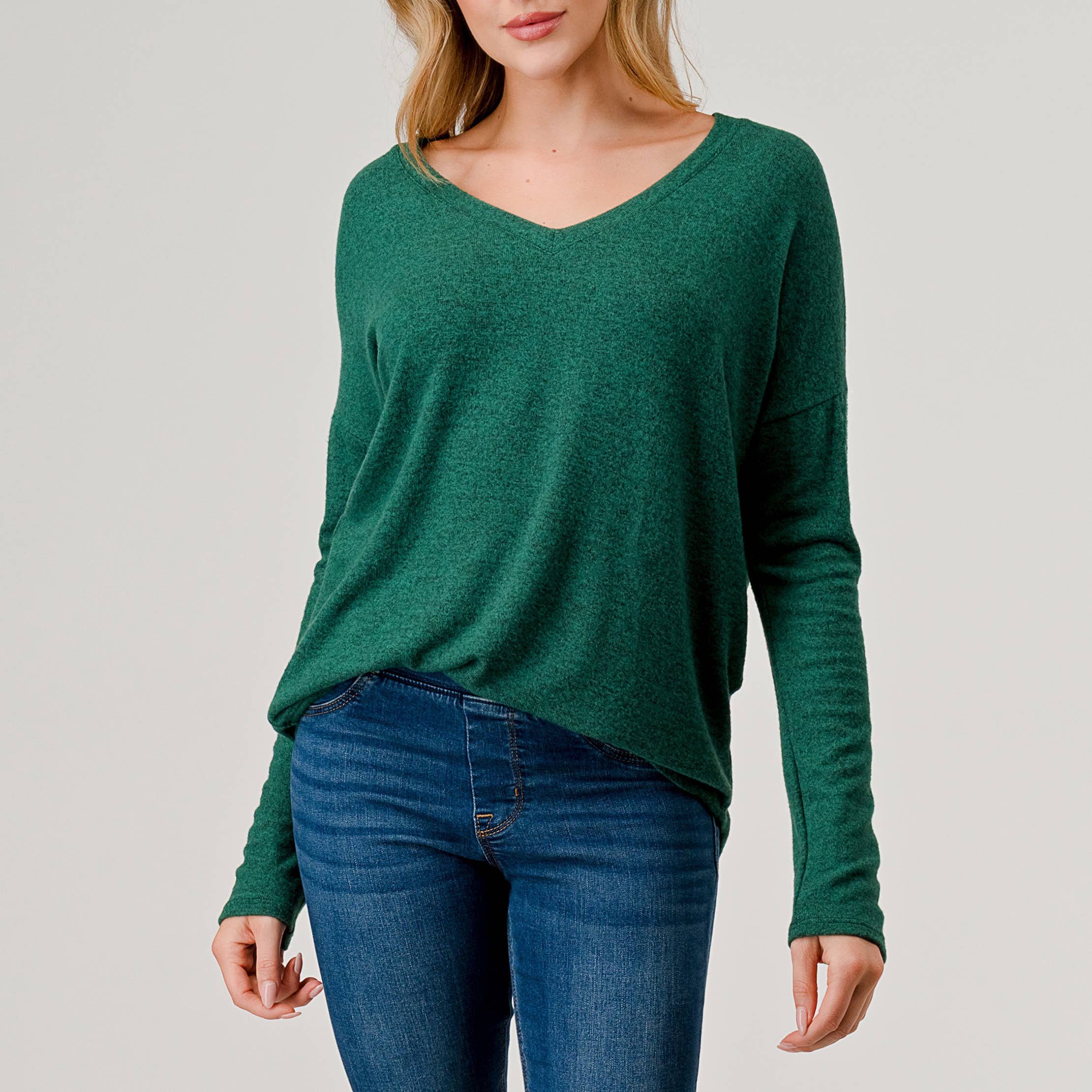 Heimious - Wholesale Knit Top - Women's - Long Sleeve V-neck Brushed Knit Top, 27381