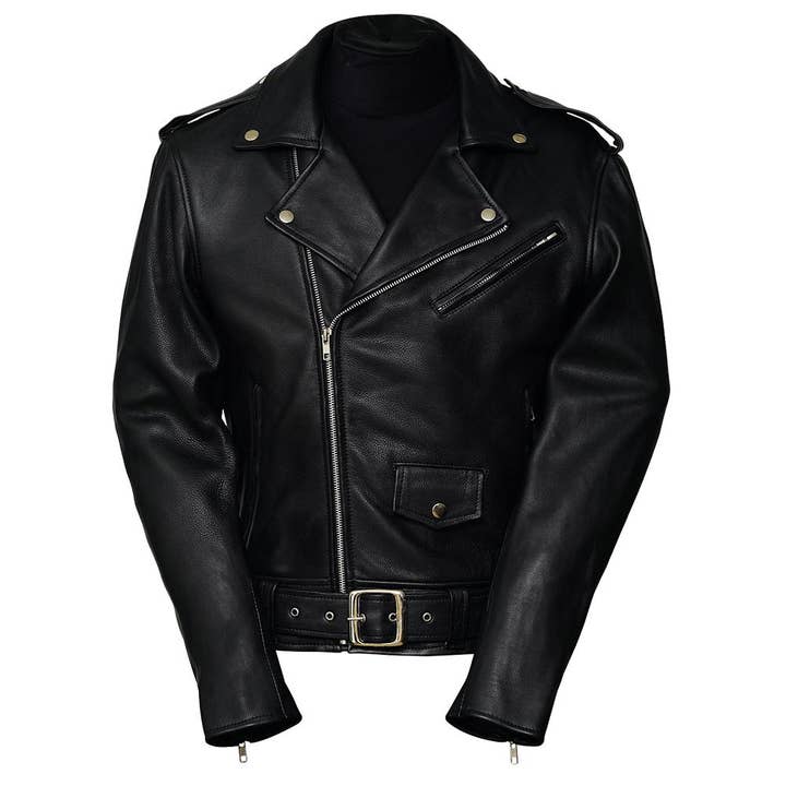 Men Premium Natural Cowhide Pure Leather Biker Black Jacket for wholesale by Pure Leather