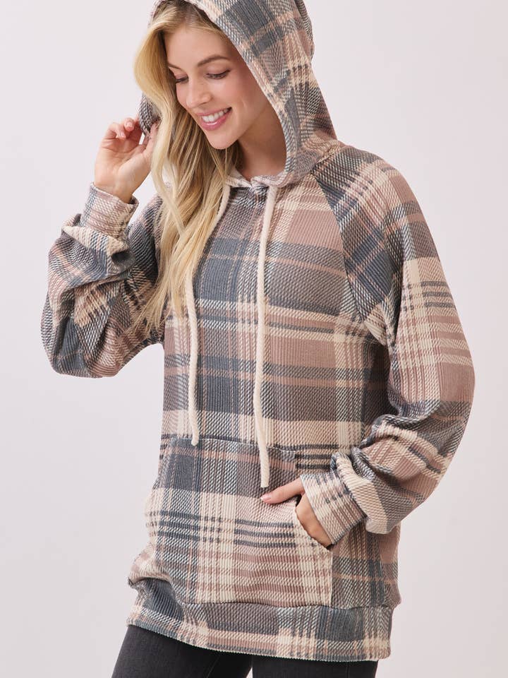 TL2083 Cozy Plaid Knit Hoodie for wholesale on Faire2