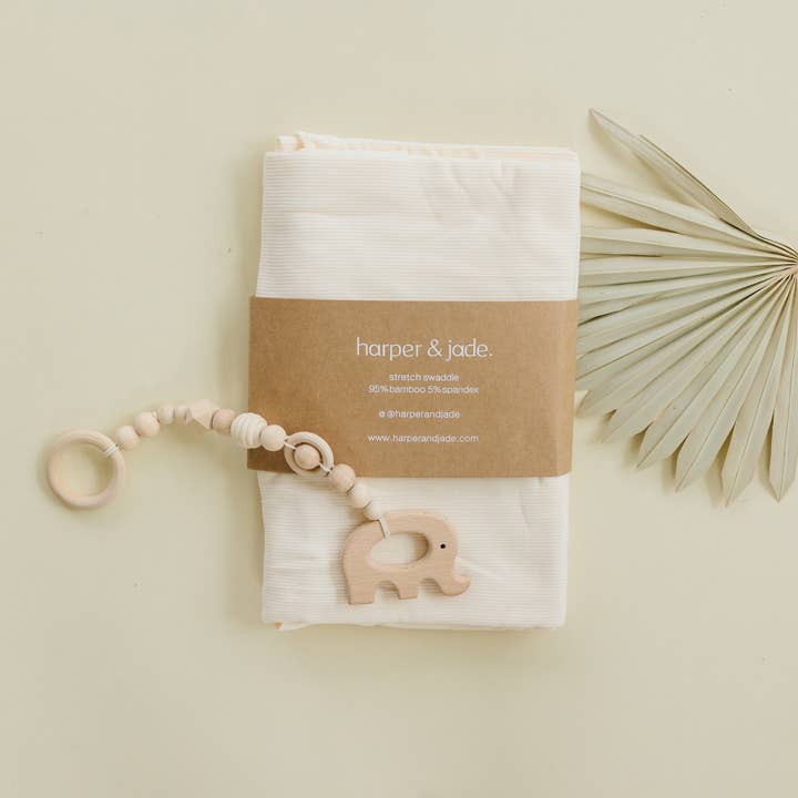 Creme Ribbed Bambus swaddle for engroshandel hos harper and jade