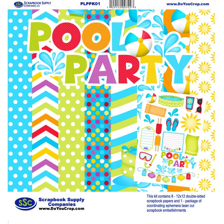 Pool Party Collection 12 x 12 Scrapbook Paper Pack & Embellishment Kit -3 Kits for wholesale by SSC Wholesale