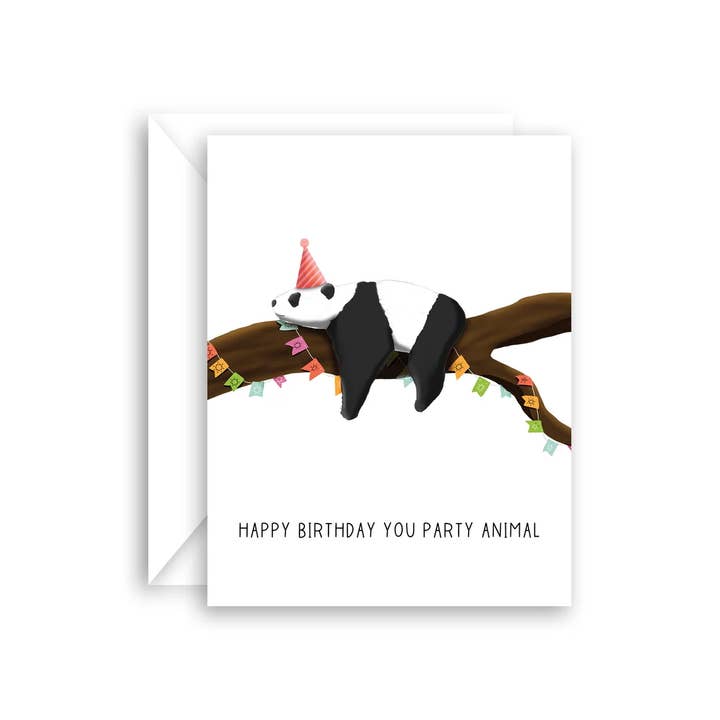 Panda Party Animal Geburtstagskarte A2 für den Großhandel von Strokes of Sunshine Stationery