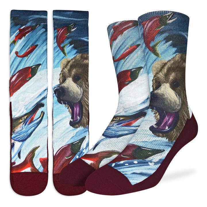 Good Luck Sock - Wholesale Socks - Men's - Men's Grizzly Bear & Sockeye Salmon Socks